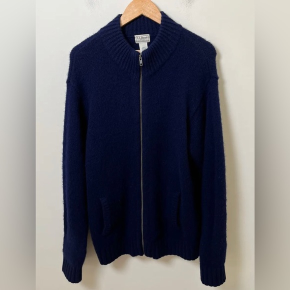 L.L. Bean Other - L.L. Bean Mens L 100% Wool Shetland Sweater - Navy Blue Zip Up Crew Neck